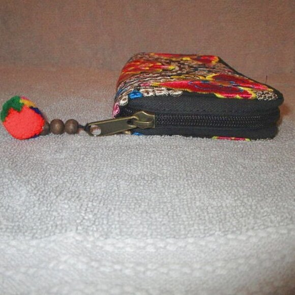 New EMBROIDERED Beaded BUTTERFLIES Zip Around WALLET Clutch ORGANIZER Pom BOHO - Picture 3 of 7